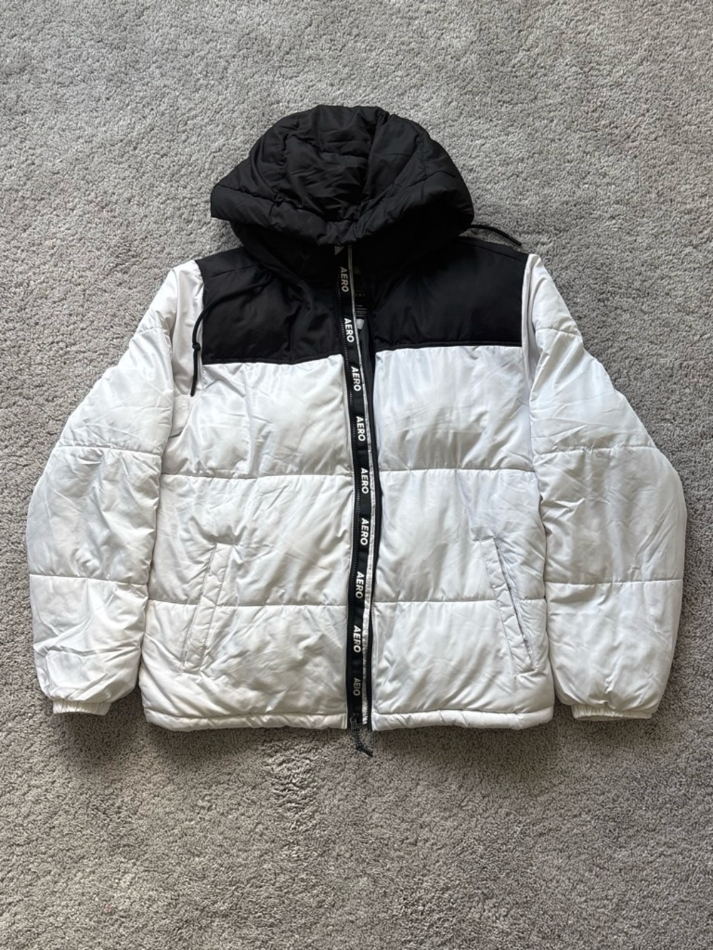 Aeropostale White and Black Hooded Puffer Jacket for Kids